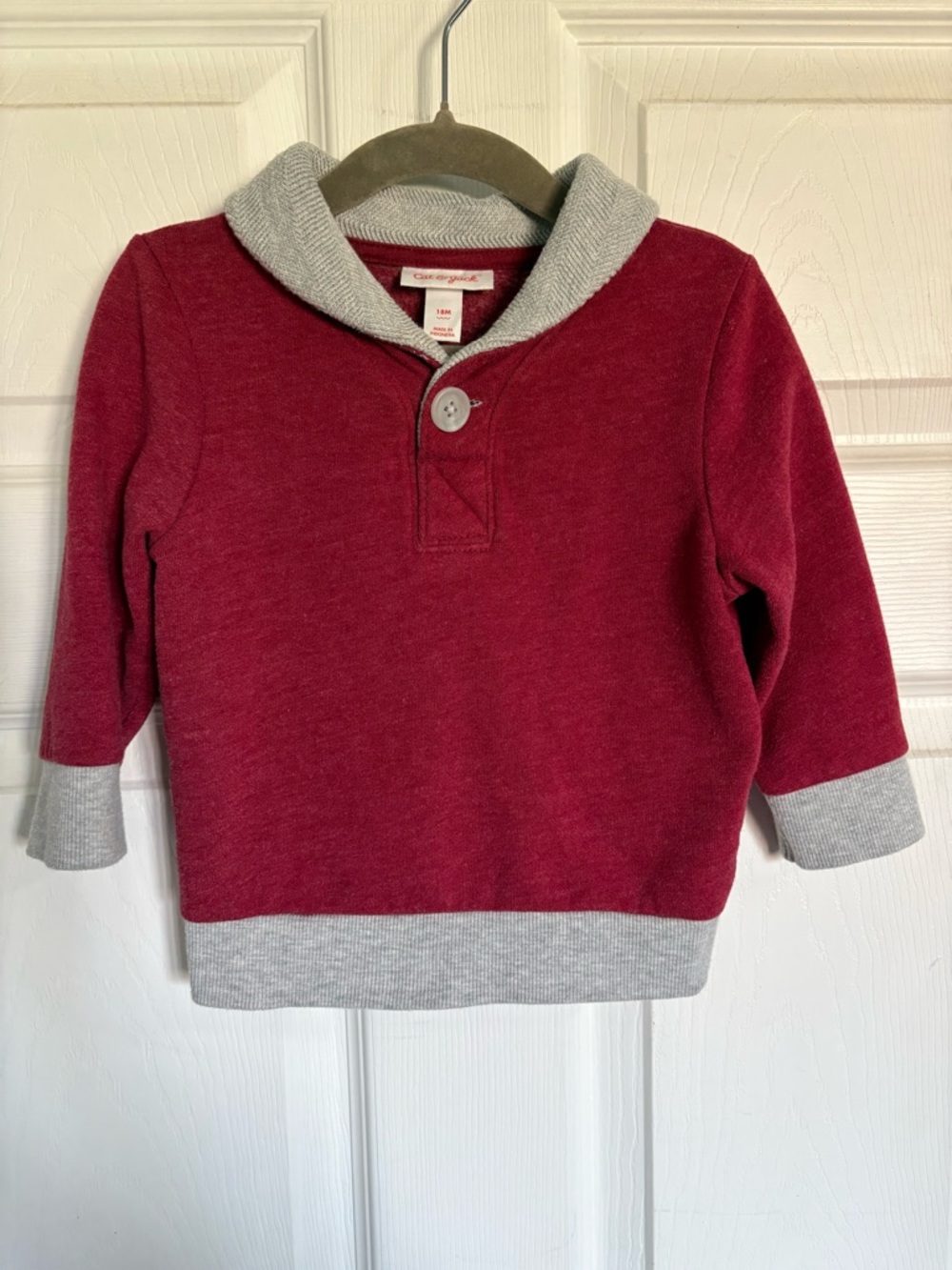 Cat & Jack Red Shawl Collar Sweater with Gray Trim